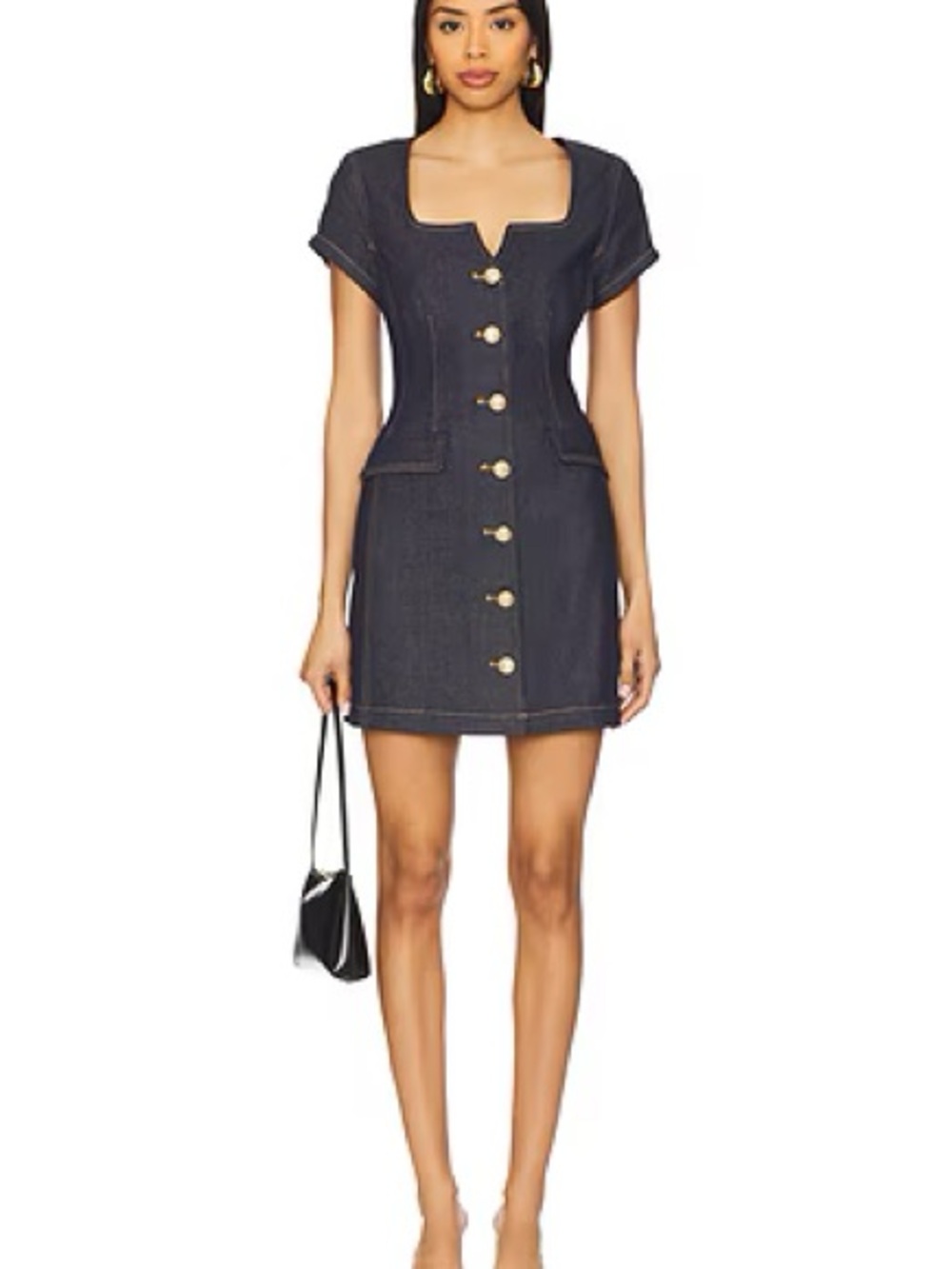 Generation Love Dark Blue Denim Button-Front Mini Dress